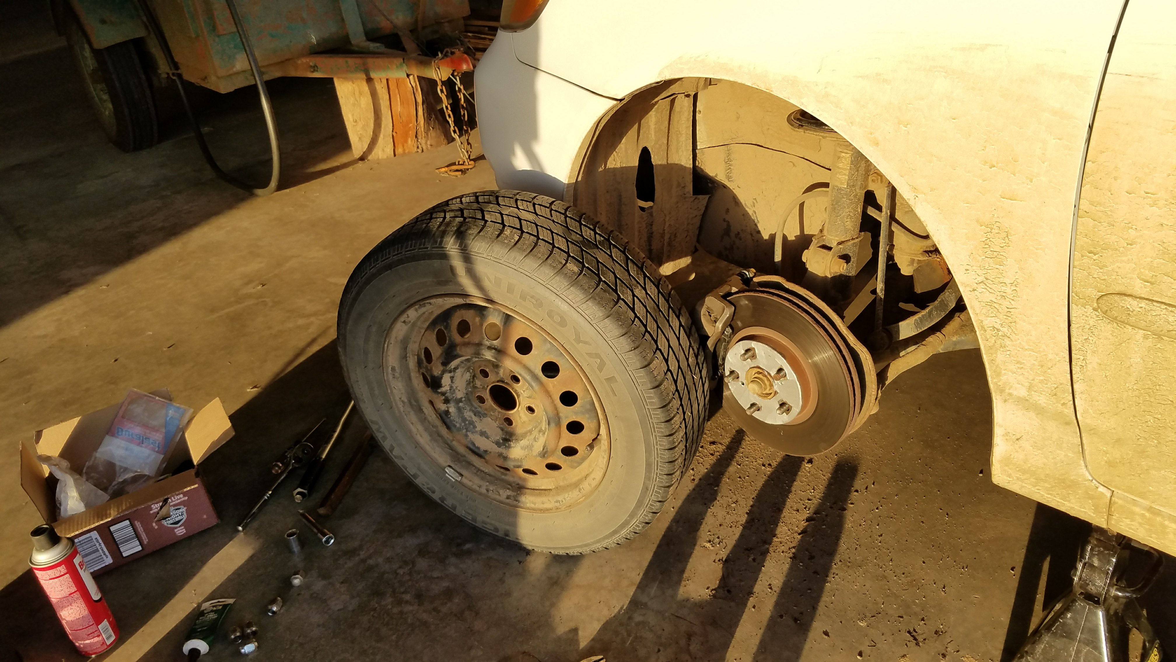 Tire off exposing the rotor and caliper.