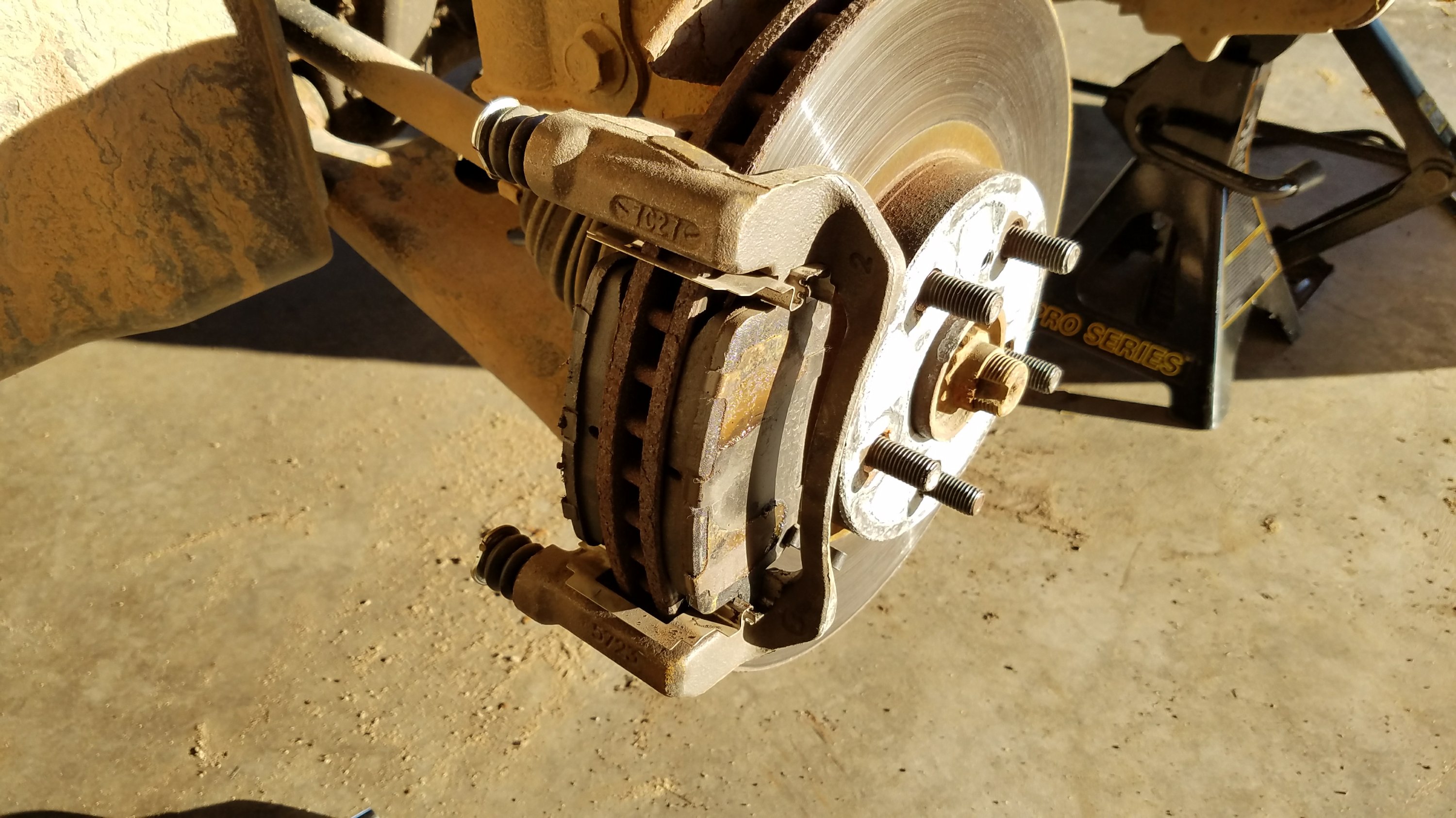 Brake pads with the caliper removed.