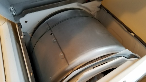inside a maytag bravos dryer showing the 27 inch drum