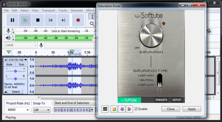 How to add – Softube Saturation Knob to Audacity – Free