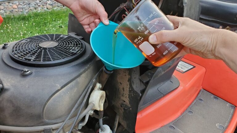 Adding 1050 mL of 10w-30 oil to a Simplicity