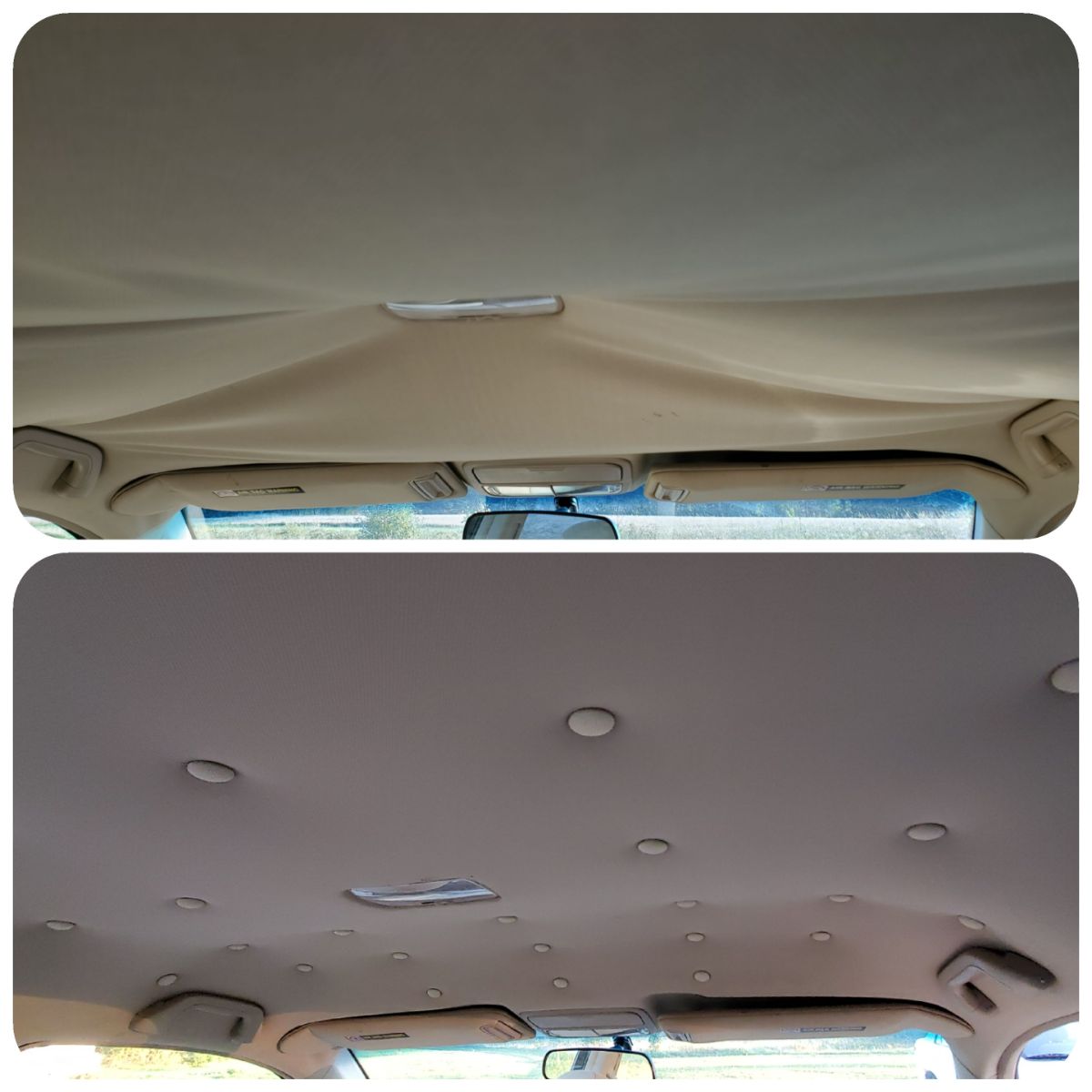 Drooping Headliner Repair Before and After
