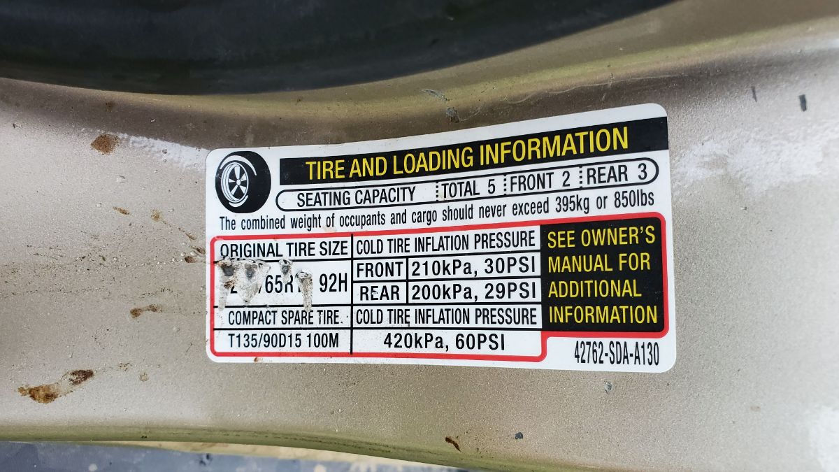 tire pressure decal