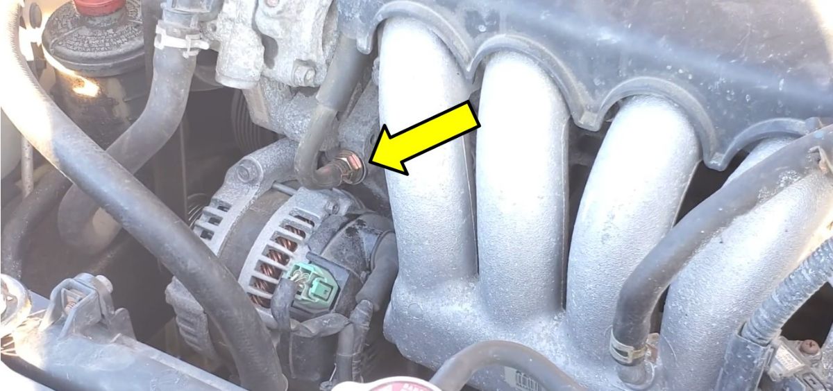 Location of PCV Valve with Yellow Arrow
