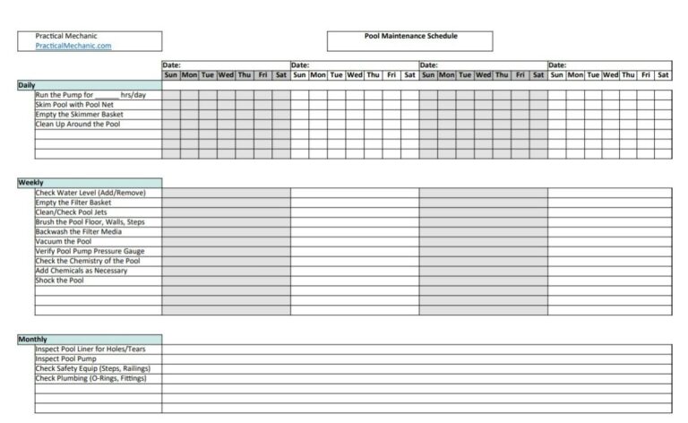 Pool Maintenance Checklist PDF